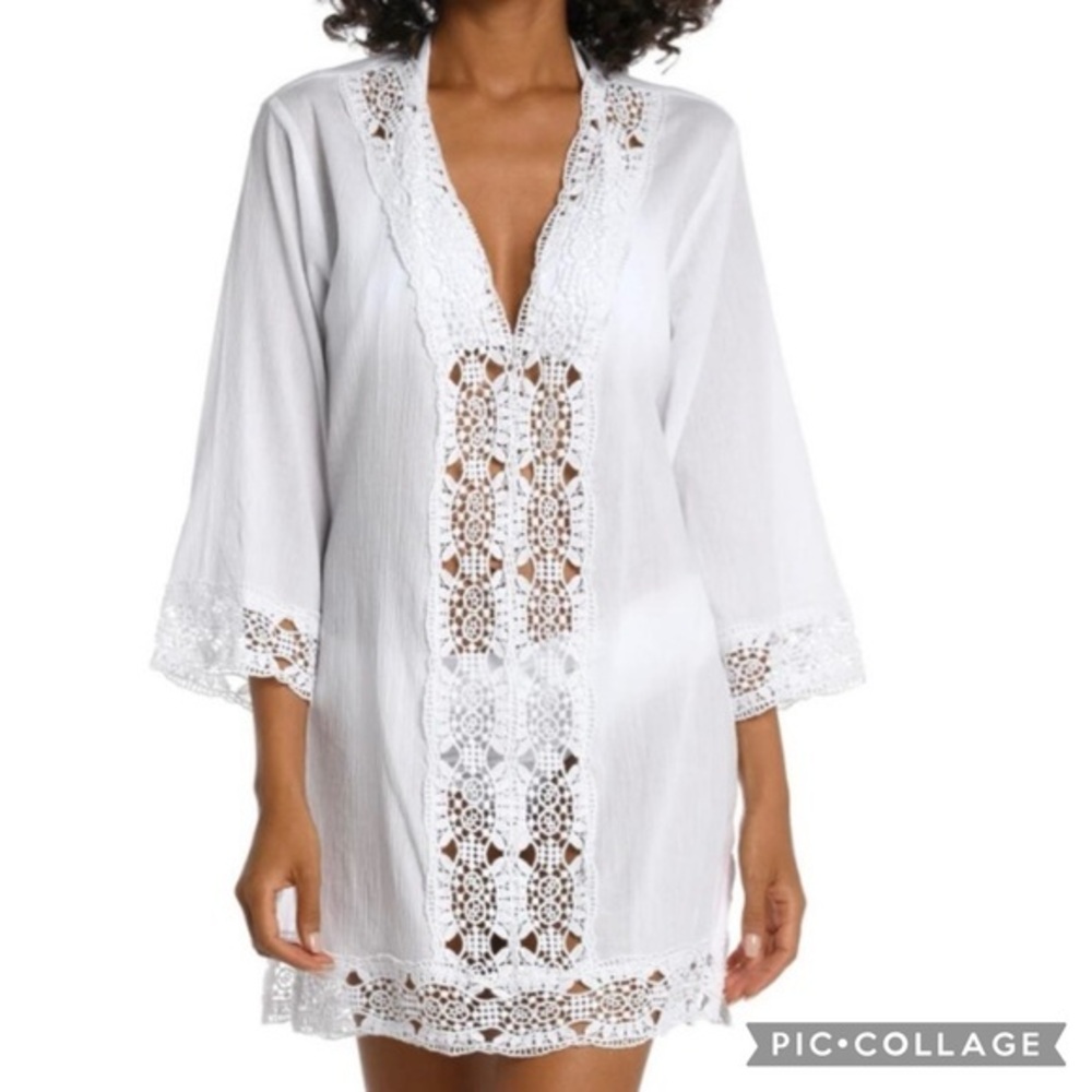 La Blanca White Crochet Trim Swim Coverup